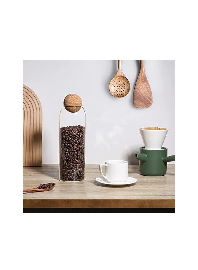 ECVV Jar Coffee Bean Jar Glass Container with Ball Cork Round Glass Bottles with Cork Glass Canisters with Airtight Seal Wooden Lid - Image 1