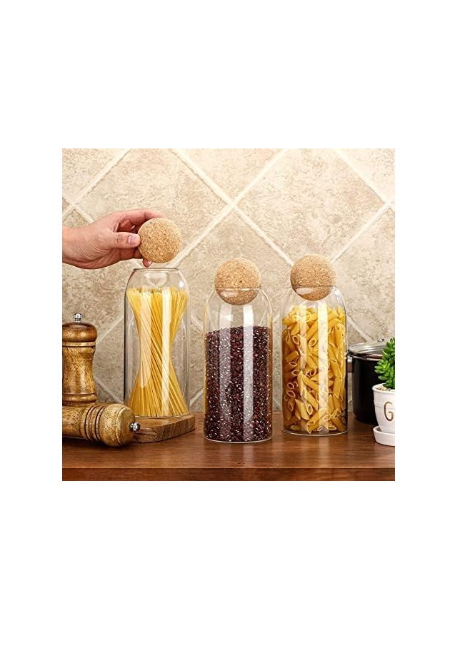 ECVV Jar Coffee Bean Jar Glass Container with Ball Cork Round Glass Bottles with Cork Glass Canisters with Airtight Seal Wooden Lid - Image 3