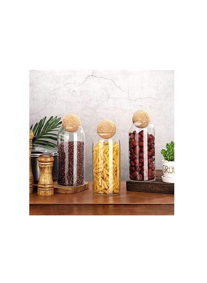 ECVV Jar Coffee Bean Jar Glass Container with Ball Cork Round Glass Bottles with Cork Glass Canisters with Airtight Seal Wooden Lid - Image 2