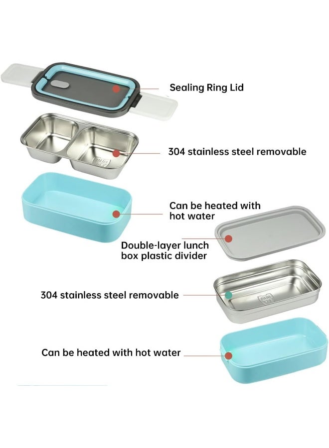 ECVV 2-Layer Leakproof Bento Box, Stainless Steel Food Meal Container, Large Lunch Box with Multi Compartment Lid Handle, Reusable Storage Box, Microwave Safe For School Office Blue  - Image 5