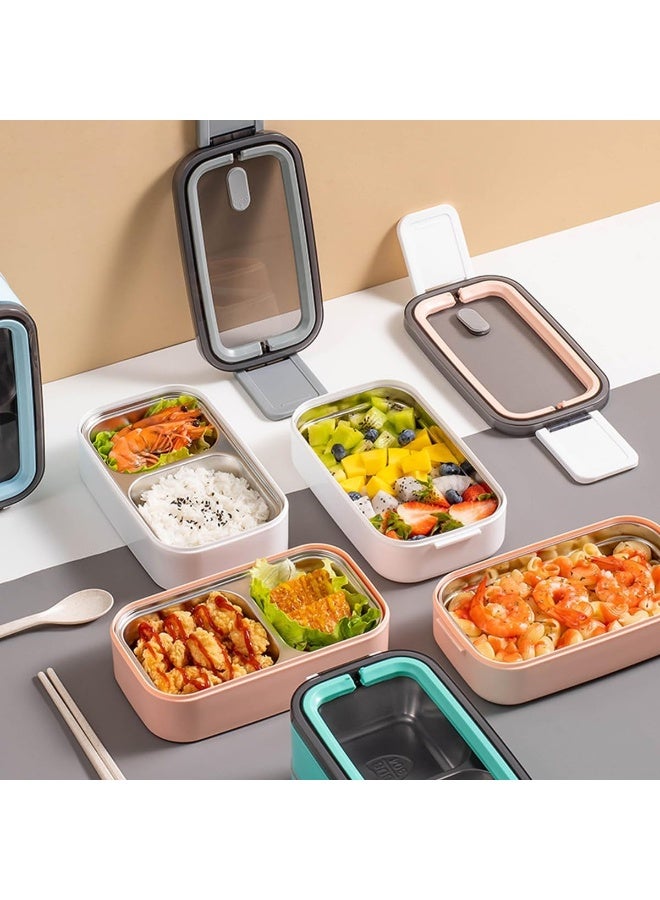 ECVV 2-Layer Leakproof Bento Box, Stainless Steel Food Meal Container, Large Lunch Box with Multi Compartment Lid Handle, Reusable Storage Box, Microwave Safe For School Office Blue  - Image 3