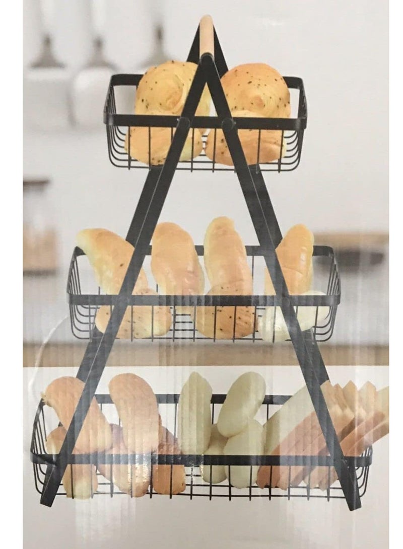 إي سي في في سلة فواكه ثلاثية الطبقات لتخزين الخضروات وعرض الخبز للمطبخ - Image 4