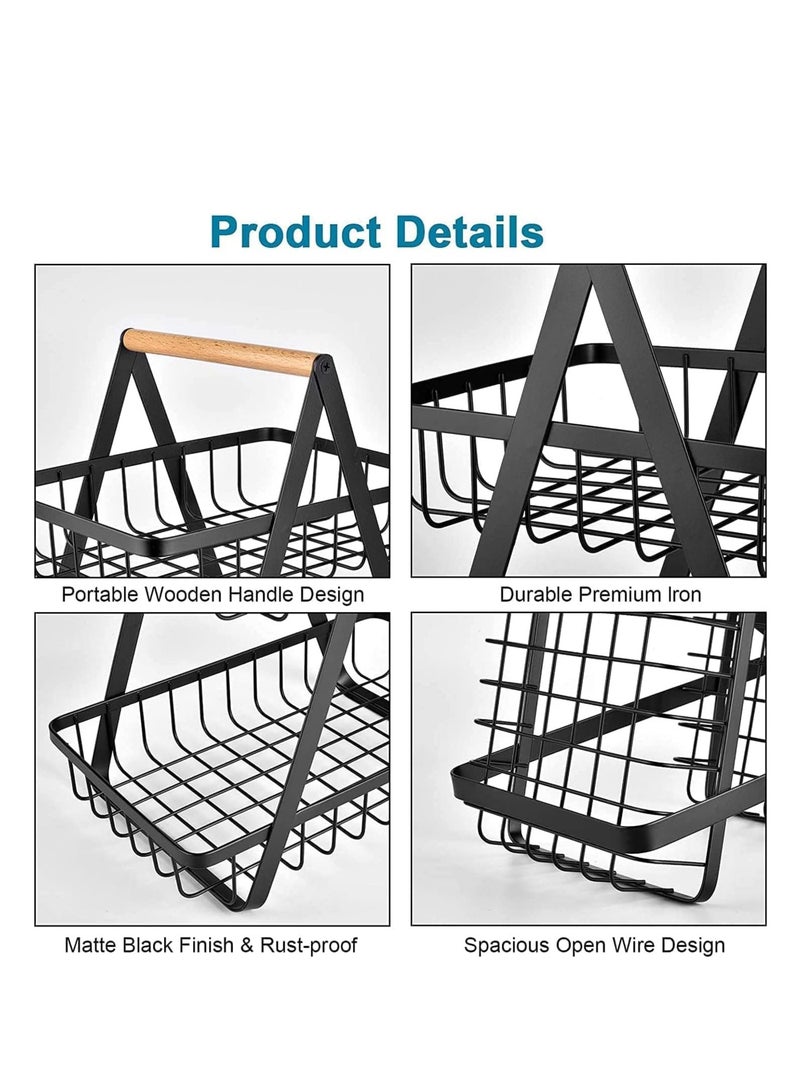 إي سي في في سلة فواكه ثلاثية الطبقات لتخزين الخضروات وعرض الخبز للمطبخ - Image 2
