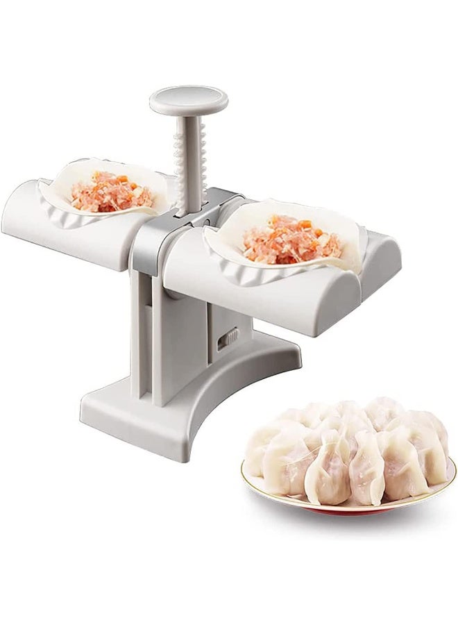 ECVV Dumpling Maker, Household Double Head Automatic Dumpling Maker Mould, Ravioli Press Mold, Make Dumplings Empanadas Quickly, Stainless Steel Dumpling Maker for Home, Restaurant White  - Image 1