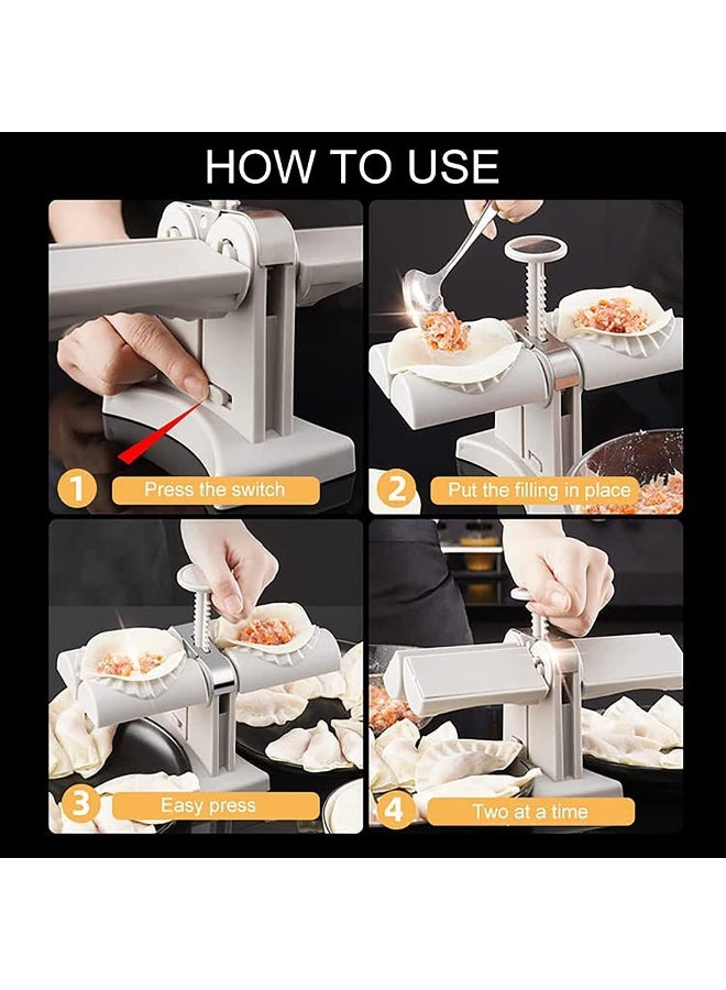 ECVV Dumpling Maker, Household Double Head Automatic Dumpling Maker Mould, Ravioli Press Mold, Make Dumplings Empanadas Quickly, Stainless Steel Dumpling Maker for Home, Restaurant White  - Image 4
