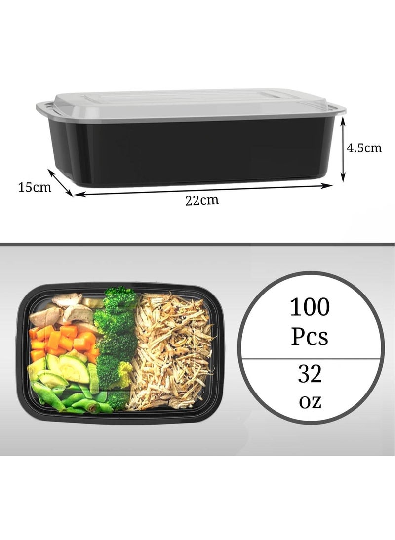 ECVV 100-Piece Meal Prep Containers with Lids 1 Compartment Plastic Food Storage Containers 32 Oz Black/Transparent - Image 2