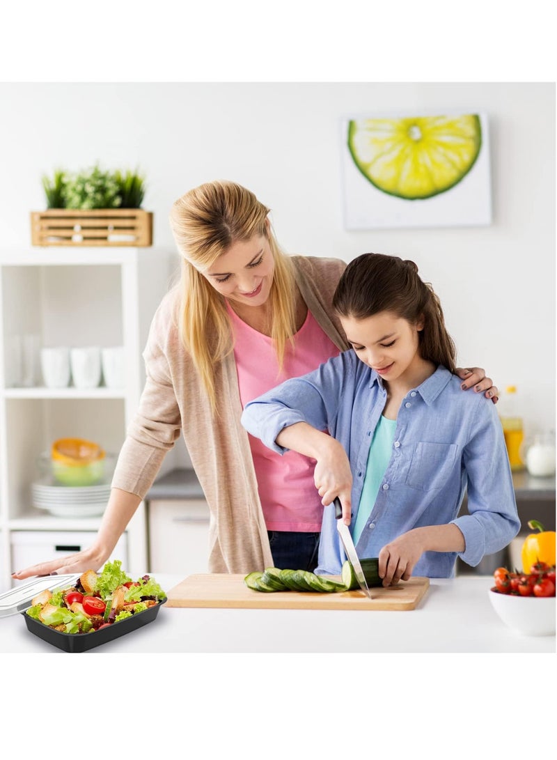 ECVV 100-Piece Meal Prep Containers with Lids 1 Compartment Plastic Food Storage Containers 32 Oz Black/Transparent - Image 3