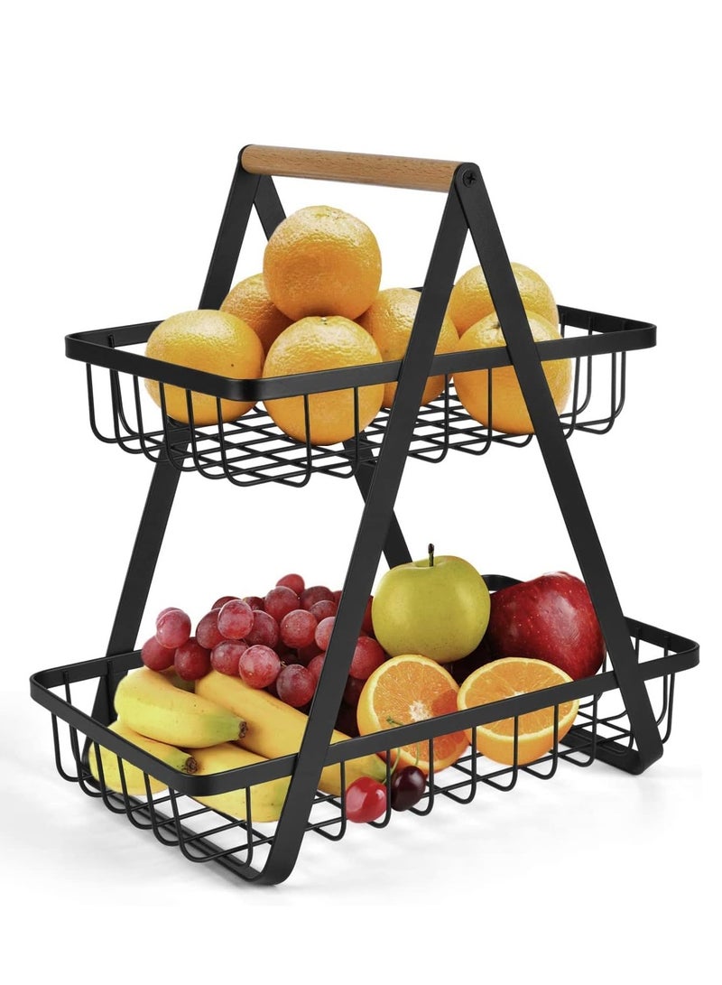 إي سي في في 2-Tier Countertop Fruit Basket Storage, Vegetable Rack Bread Display Stand for Kitchen, Black  - Image 1