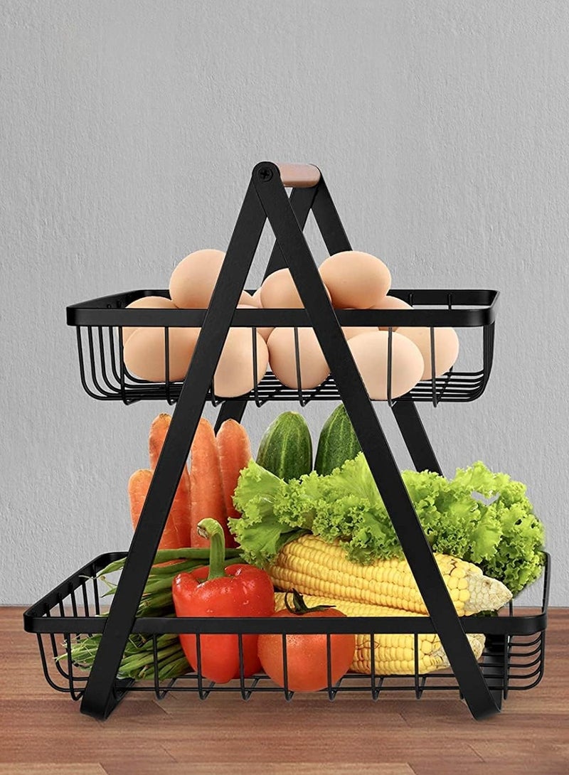 إي سي في في 2-Tier Countertop Fruit Basket Storage, Vegetable Rack Bread Display Stand for Kitchen, Black  - Image 4