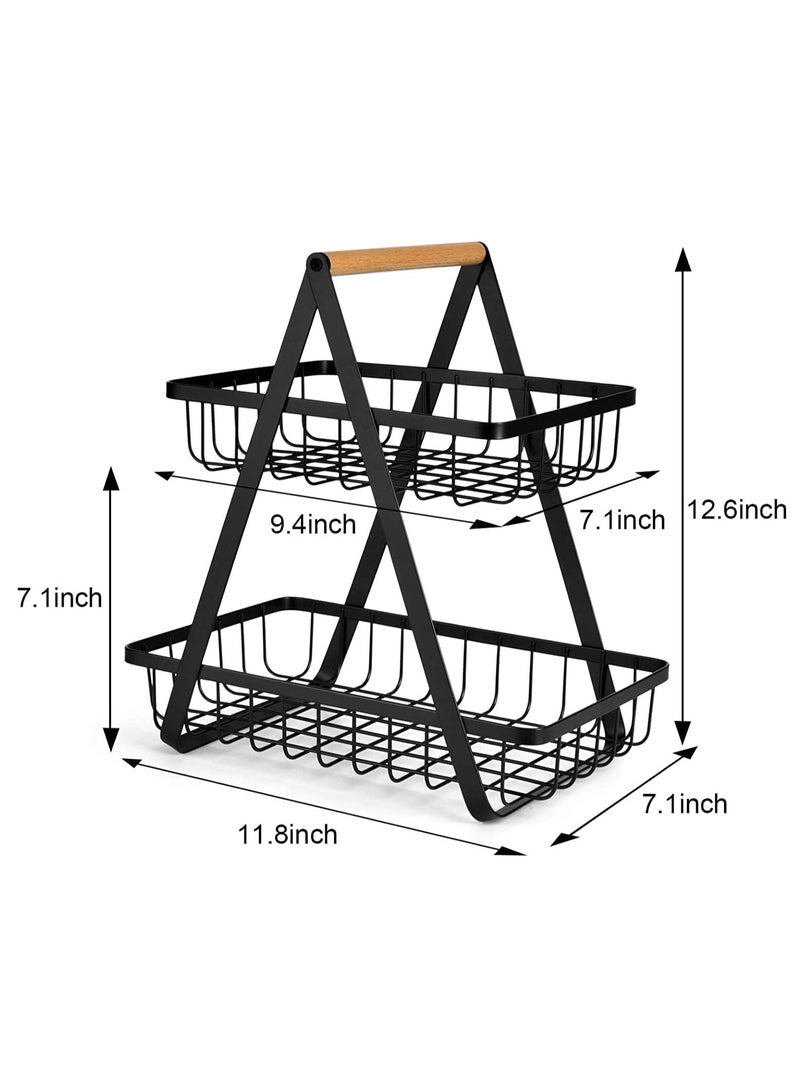 إي سي في في 2-Tier Countertop Fruit Basket Storage, Vegetable Rack Bread Display Stand for Kitchen, Black  - Image 5