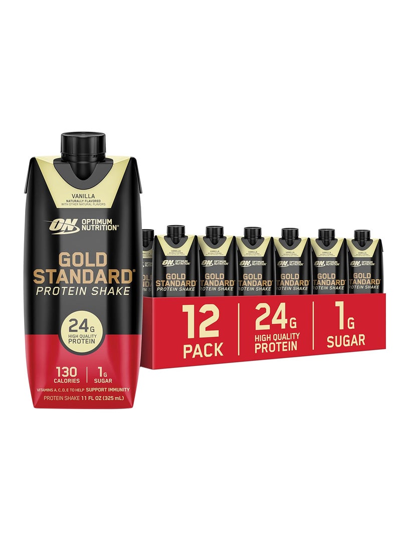 Optimum Nutrition Gold Standard Protein Shake, 24g Protein, Ready to Drink Protein Shake, Gluten Free, Vitamin C for Immune Support, Vanilla, 11 Fl Oz, 12 Count  - Image 1