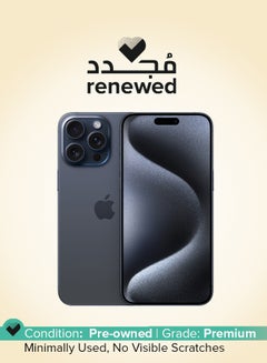 أبل Renewed - iPhone 15 Pro Max Physical Dual Sim 512GB Blue Titanium 5G Without Facetime  - Image 1