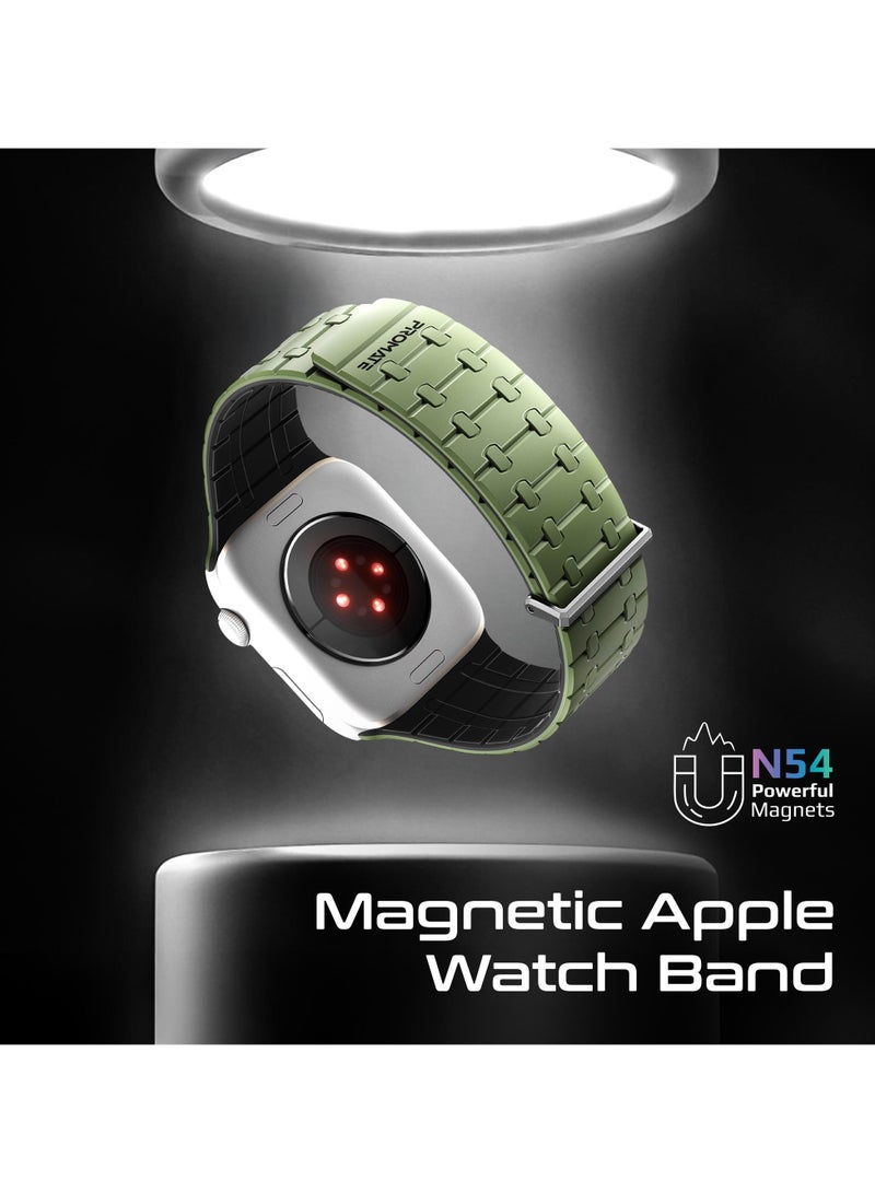 PROMATE - Powerful N52+ Magnetic Apple Watch Band With Metal Safety Loop, Durable Silicone, Compatible with All Apple Watch Sizes Midnight Green - Image 1