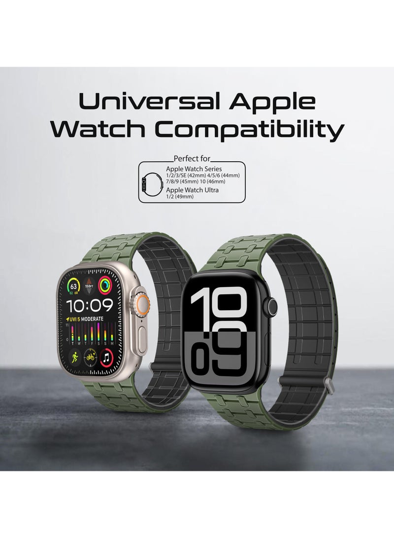 PROMATE - Powerful N52+ Magnetic Apple Watch Band With Metal Safety Loop, Durable Silicone, Compatible with All Apple Watch Sizes Midnight Green - Image 1