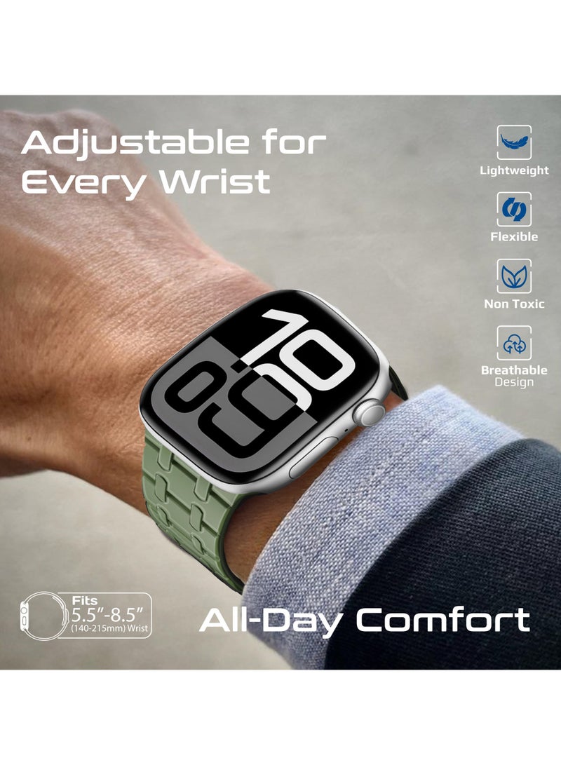 PROMATE - Powerful N52+ Magnetic Apple Watch Band With Metal Safety Loop, Durable Silicone, Compatible with All Apple Watch Sizes Midnight Green - Image 1