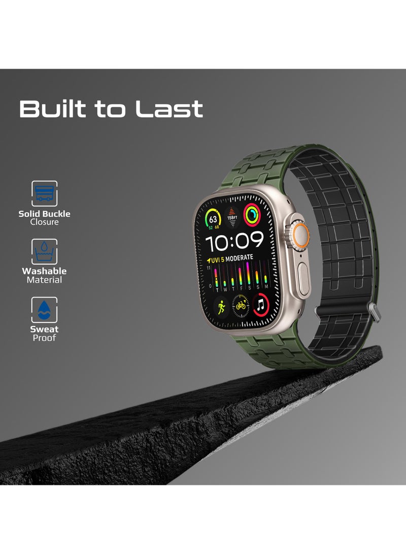 PROMATE - Powerful N52+ Magnetic Apple Watch Band With Metal Safety Loop, Durable Silicone, Compatible with All Apple Watch Sizes Midnight Green - Image 1