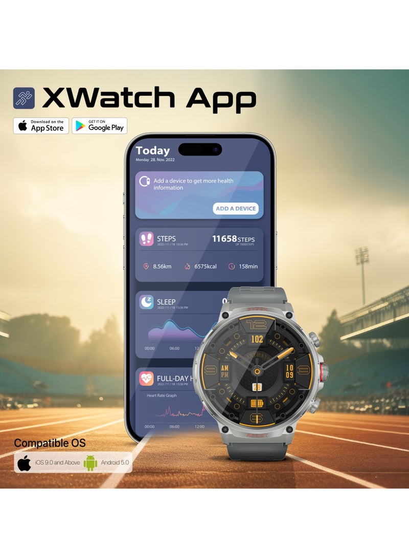 PROMATE - 710 mAh Tough-Built Smartwatch with Round 1.85-Inch TFT Display, 100+ Sports Modes, Heart Rate Sensors, Blood Pressure Monitor, Bluetooth Calling, Sleep Tracker, IP67 Water Resistance, Durable Zinc Alloy Frame, XWatch-R20 Silver - Image 1