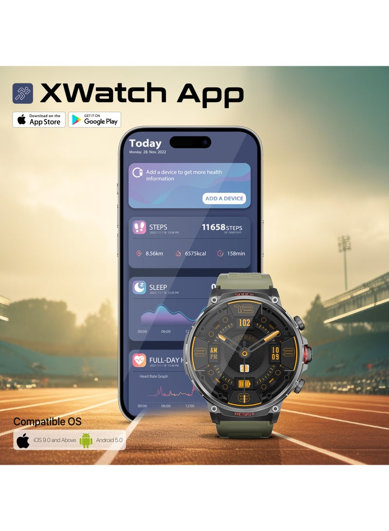 PROMATE - 710 mAh Tough-Built Smartwatch with Round 1.85-Inch TFT Display, 100+ Sports Modes, Heart Rate Sensors, Blood Pressure Monitor, Bluetooth Calling, Sleep Tracker, IP67 Water Resistance, Durable Zinc Alloy Frame, XWatch-R20 Green - Image 1