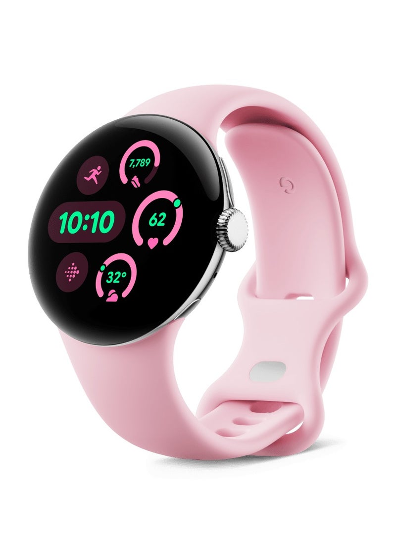 Google Pixel Watch 3 (41mm) - Android Smartwatch with Heart Rate Tracking, Advanced Running from Fitbit, Fitness Insights, 24-Hour Battery - Polished Silver Aluminium Case - Rose Quartz Band - Wi-Fi - Image 2