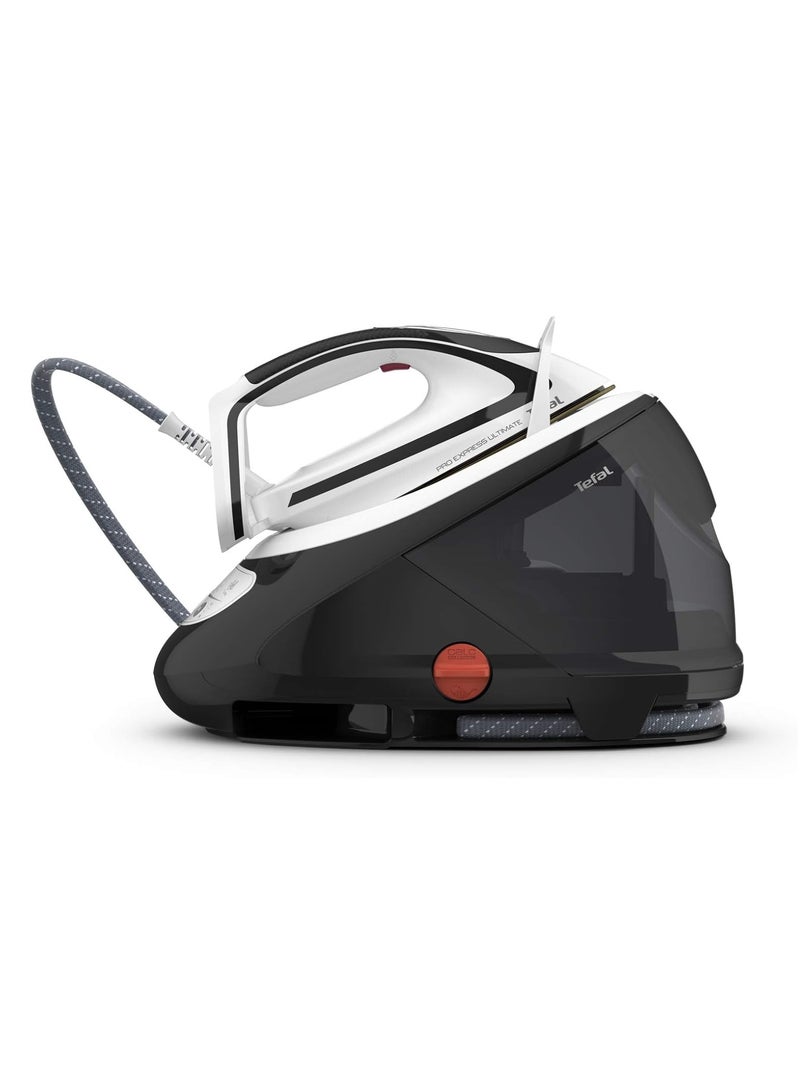 تيفال Pro Express Ultimate Steam Iron Station, 8-Bar Pressure, 520g/min Steam Boost, Water Tank, Removable Anti-Limescale Collector, Anti-Drip System, 5 Settings, 1.9 L 2470 W GV9550 Black & White  - Image 1