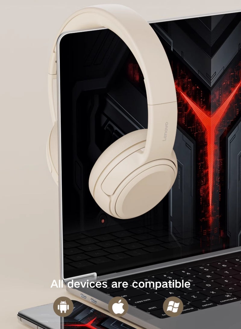 Lenovo - EB320 Foldable Bluetooth Headphones with 40mm Drivers for Immersive Sound and Comfortable Wireless Freedom Sakura white - Image 1