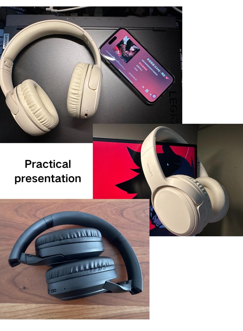 Lenovo - EB320 Foldable Bluetooth Headphones with 40mm Drivers for Immersive Sound and Comfortable Wireless Freedom Sakura white - Image 1