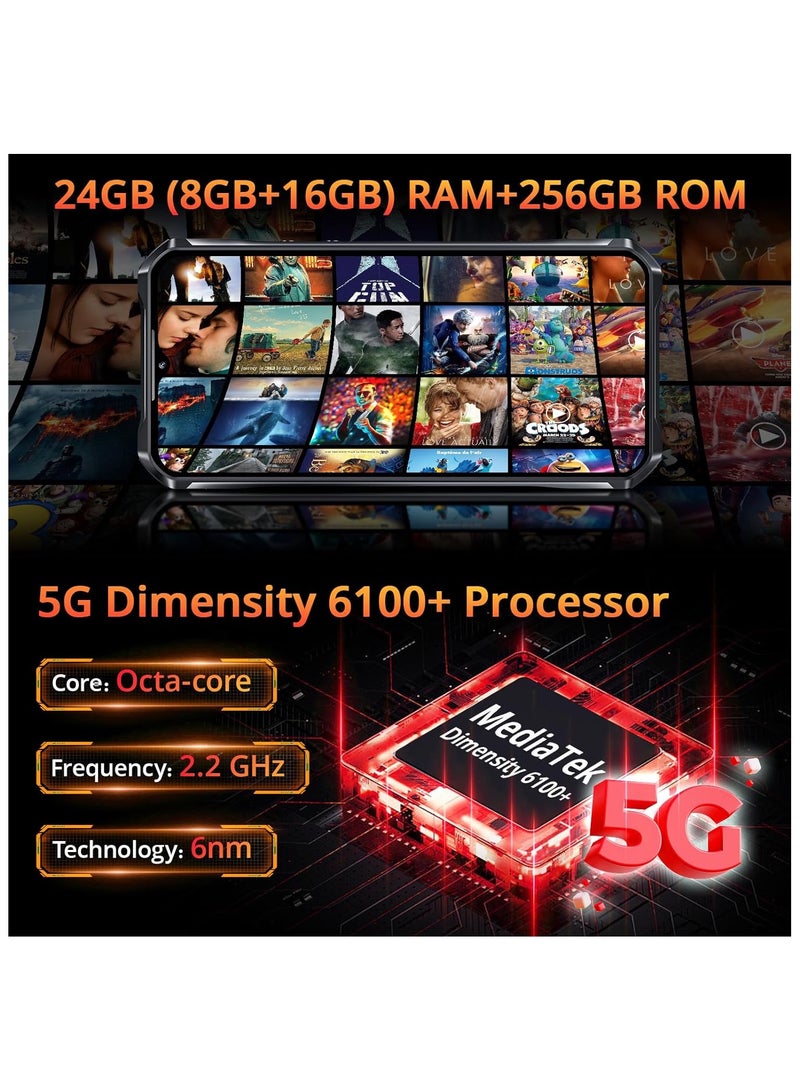 WP33 PRO Rugged Smartphone 5G – 22000mAh(33W), 24GB+256GB, 6.6″ FHD+ Cell Phones, Triple 64MP+32MP Front Camera, Dual 5G SIM Android 13 Phone Unlocked, 18W OTG/136dB Loudest Speaker, NFC/GPS