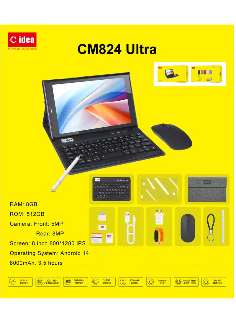 C idea CM824 Ultra - 8" Android 14 Tablet with 8GB RAM 512GB Storage Single SIM 5G Network WiFi Dual Camera Keyboard & Stylus - Ideal for Work & Learning Grey - Image 4