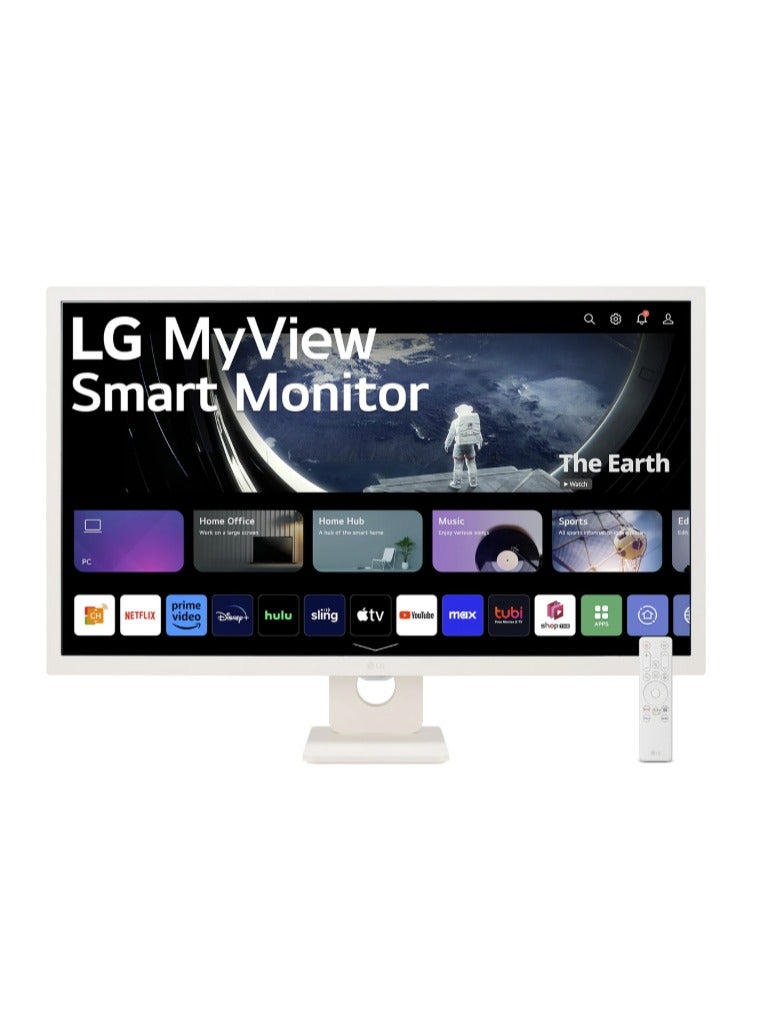 إل جي - 32" Inch MyView Smart Monitor FHD (1920x1080) IPS Display, webOS 23, HDR 10, x2 Built-in Speakers, AirPlay 2, Screen Share, Bluetooth, ThinQ App, Remote Control - 32SR50F-W | White - Image 1
