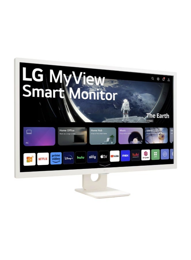 إل جي - 32" Inch MyView Smart Monitor FHD (1920x1080) IPS Display, webOS 23, HDR 10, x2 Built-in Speakers, AirPlay 2, Screen Share, Bluetooth, ThinQ App, Remote Control - 32SR50F-W | White - Image 1