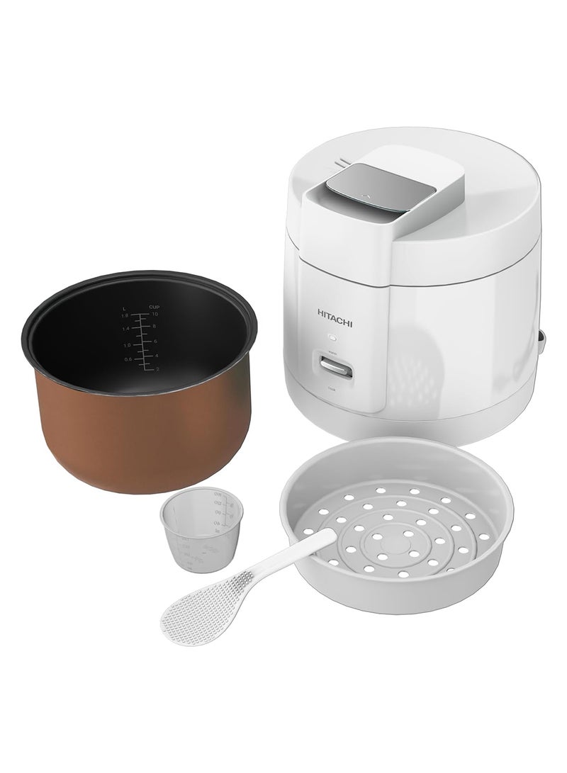 HITACHI - Rice Cooker 800W-950W Cooking Power, Non-stick inner pot, LED Light Display, Easy to Clean after Cooking, Keeps your food warm for up to 12 hours 1.8 L 800 W RZS18MNW White - Image 1