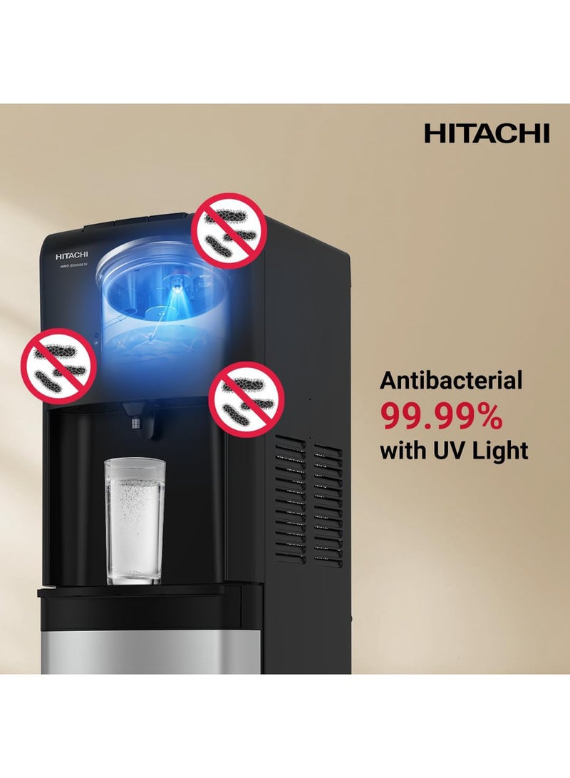 HITACHI UV Sterilization Water Dispenser, Bottom Loading, High-efficiency compressor cooling, Hot&Cold, Ambient Temperature, Floor Standing Water Cooler, Child Safety lock, UV HWDB50000SV Black-Silver  - Image 5