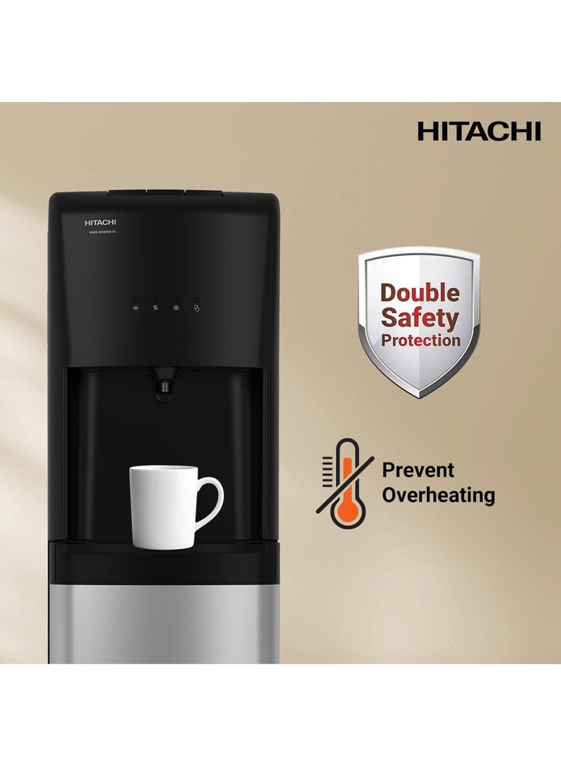 HITACHI UV Sterilization Water Dispenser, Bottom Loading, High-efficiency compressor cooling, Hot&Cold, Ambient Temperature, Floor Standing Water Cooler, Child Safety lock, UV HWDB50000SV Black-Silver  - Image 4