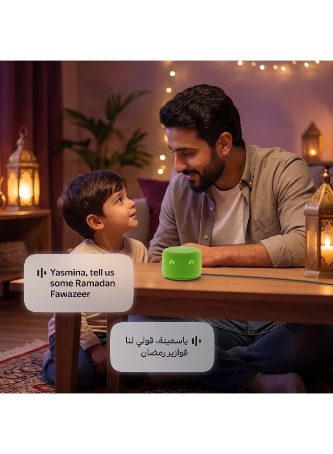 Yasmina Yango Yasmina Lite | Smart AI Speaker | Full Sound, Bold performance, Stereo Pairing | Speaks English, Arabic | YangoPlay gift unlimited Movies, Series, Music, Quran | Kids teacher & Translator | Green Green - Image 3