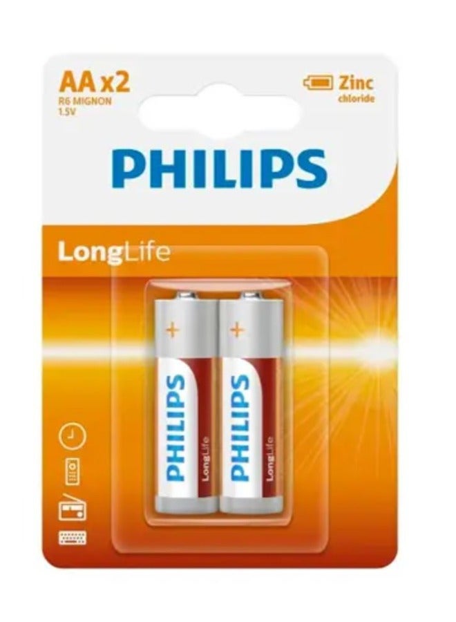Philips 2PCS AA Longlife Zinc Battery 1.5V Multicolour 