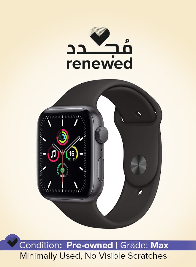 Apple - Renewed - Watch SE GPS 44mm Aluminum Case With Black Sport Band Space Gray - Image 1