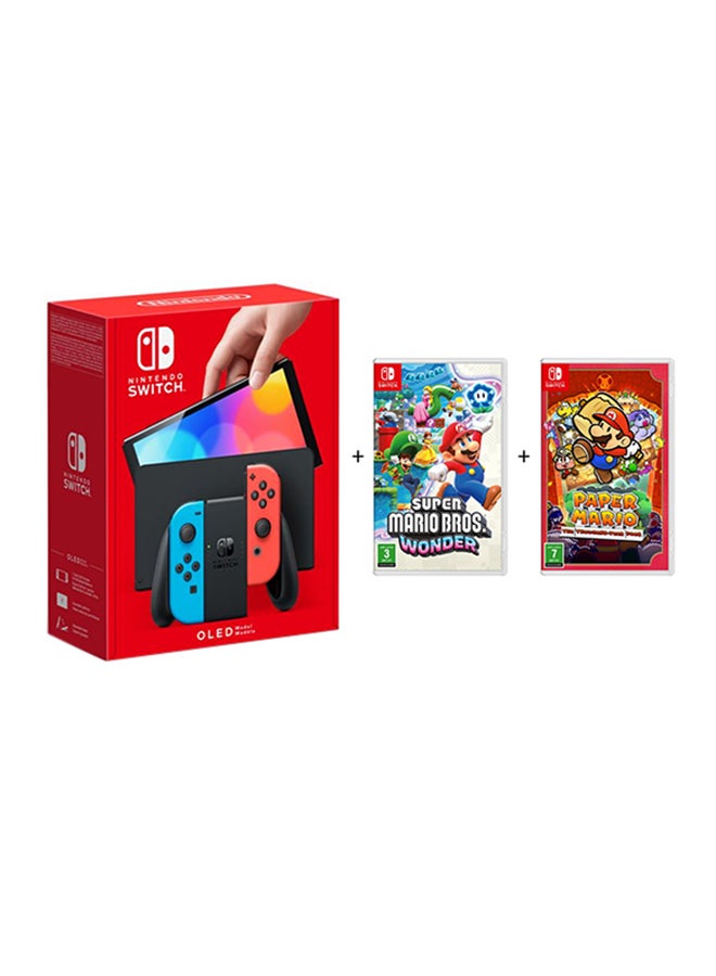 نينتندو سويتش - Nintendo Switch Oled Neon With Super Mario Bros:Wonder & Paper Mario: The Thousand-Years Do - Image 1
