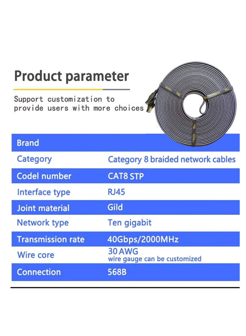 تويستيد مايندز - Cat 8 Ethernet Cable, Flat Nylon Braided High-Speed Internet Network LAN Patch Cord, 40Gbps 2000MHz FTP RJ45 Cable for Gaming, Modem, Router, PC, PS4/PS5 (20 Meter) Black - Image 1