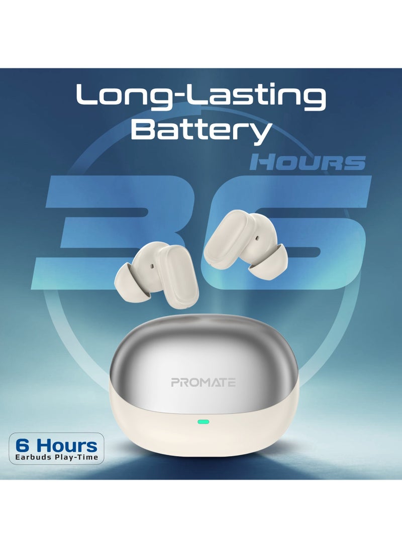بروميت TWS Earbuds With 6Hrs Playtime, HD Microphone for Immaculate Calls, IntelliTouch Controls, IPX4 Water Resistanceو, Bluetooth 5.4 For Stable Connection and Comfort-Fit Design White - Image 4