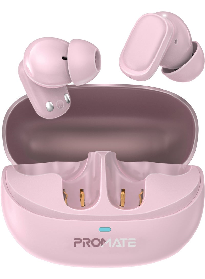 PROMATE TWS Earbuds With 6Hrs Playtime, HD Microphone for Immaculate Calls, IntelliTouch Controls, IPX4 Water Resistanceو, Bluetooth 5.4 For Stable Connection and Comfort-Fit Design Pink  - Image 1