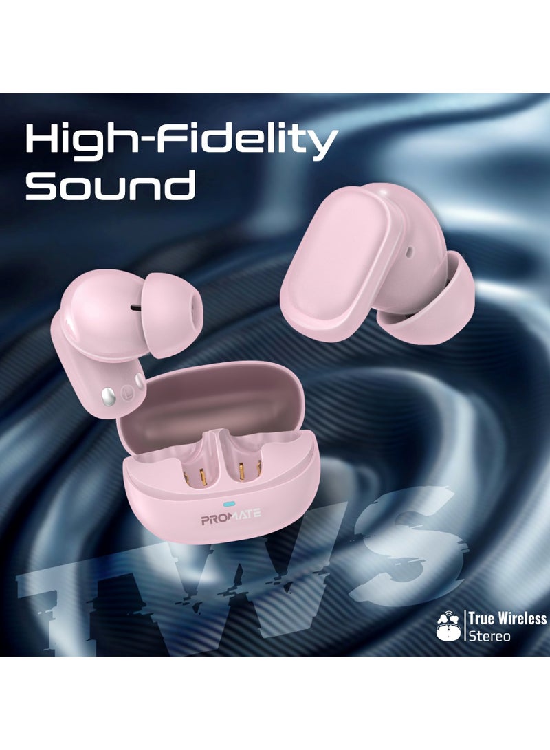 PROMATE TWS Earbuds With 6Hrs Playtime, HD Microphone for Immaculate Calls, IntelliTouch Controls, IPX4 Water Resistanceو, Bluetooth 5.4 For Stable Connection and Comfort-Fit Design Pink  - Image 2