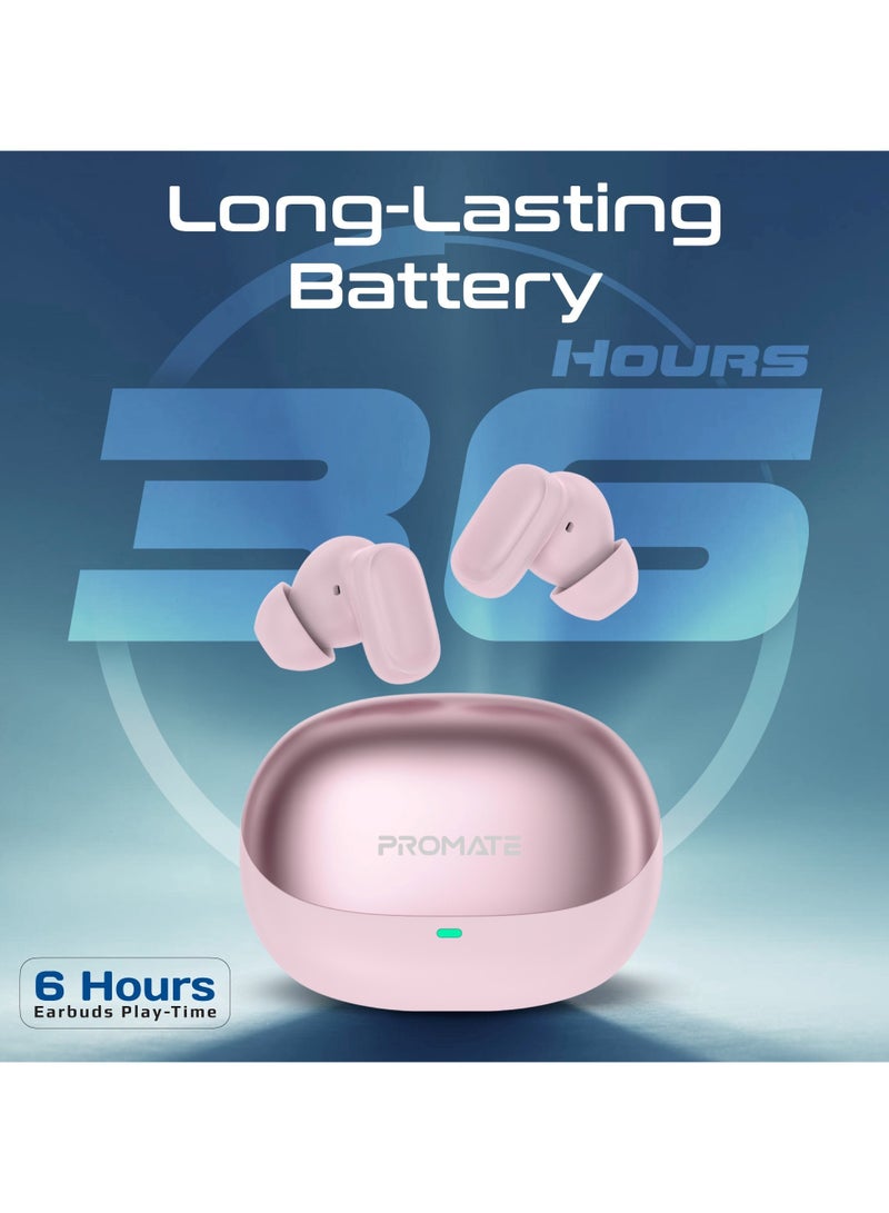 PROMATE TWS Earbuds With 6Hrs Playtime, HD Microphone for Immaculate Calls, IntelliTouch Controls, IPX4 Water Resistanceو, Bluetooth 5.4 For Stable Connection and Comfort-Fit Design Pink  - Image 5