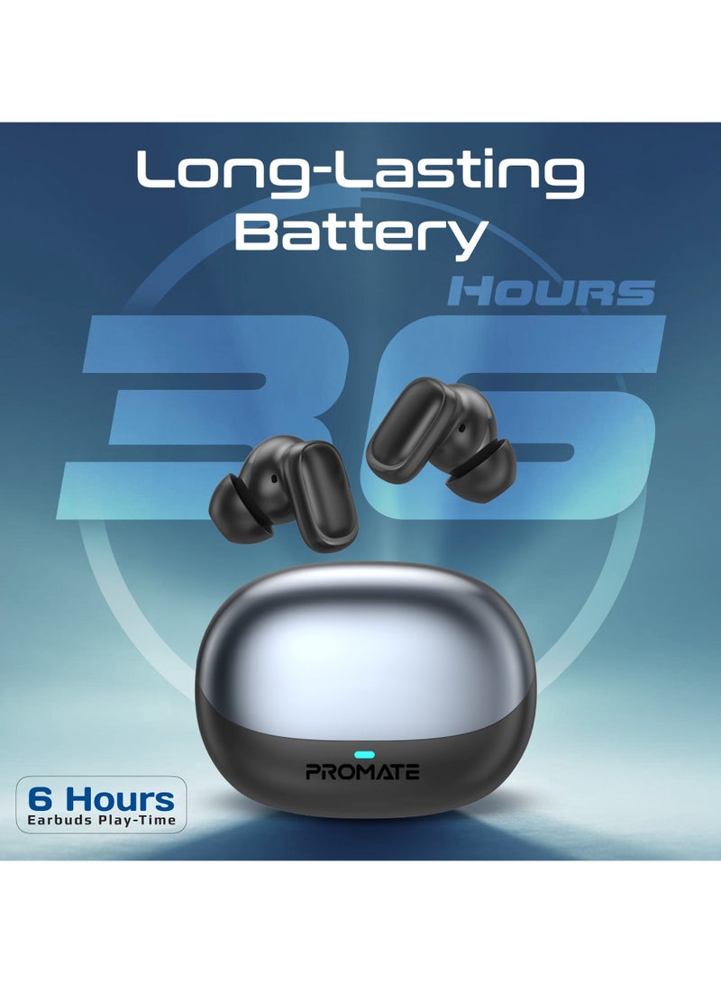 PROMATE - TWS Earbuds With 6Hrs Playtime, HD Microphone for Immaculate Calls, IntelliTouch Controls, IPX4 Water Resistanceو, Bluetooth 5.4 For Stable Connection and Comfort-Fit Design Black - Image 1