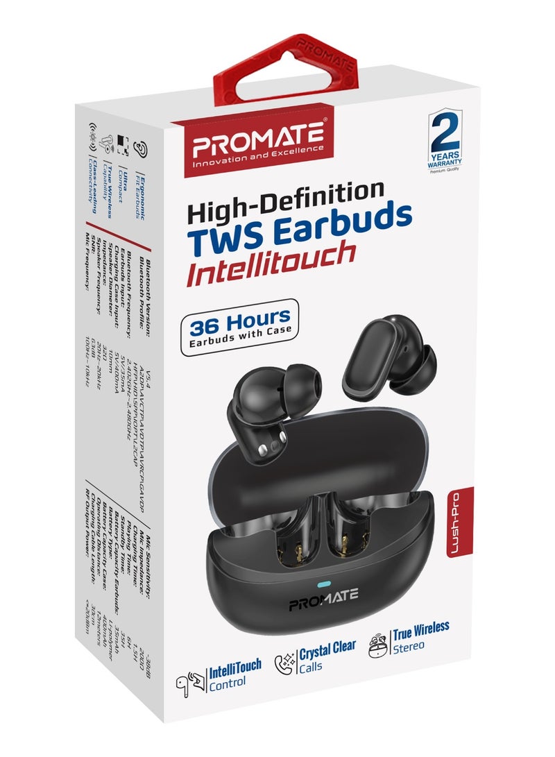 PROMATE - TWS Earbuds With 6Hrs Playtime, HD Microphone for Immaculate Calls, IntelliTouch Controls, IPX4 Water Resistanceو, Bluetooth 5.4 For Stable Connection and Comfort-Fit Design Black - Image 1