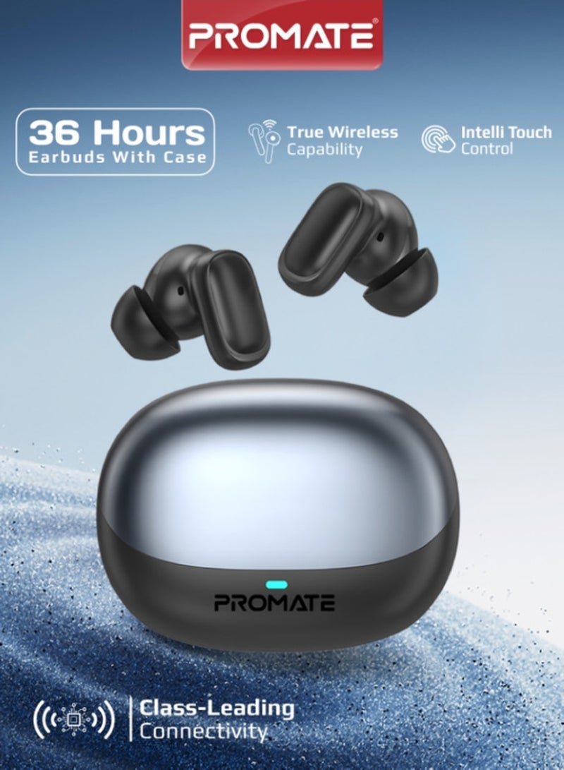 بروميت TWS Earbuds With 6Hrs Playtime, HD Microphone for Immaculate Calls, IntelliTouch Controls, IPX4 Water Resistanceو, Bluetooth 5.4 For Stable Connection and Comfort-Fit Design Black - Image 1