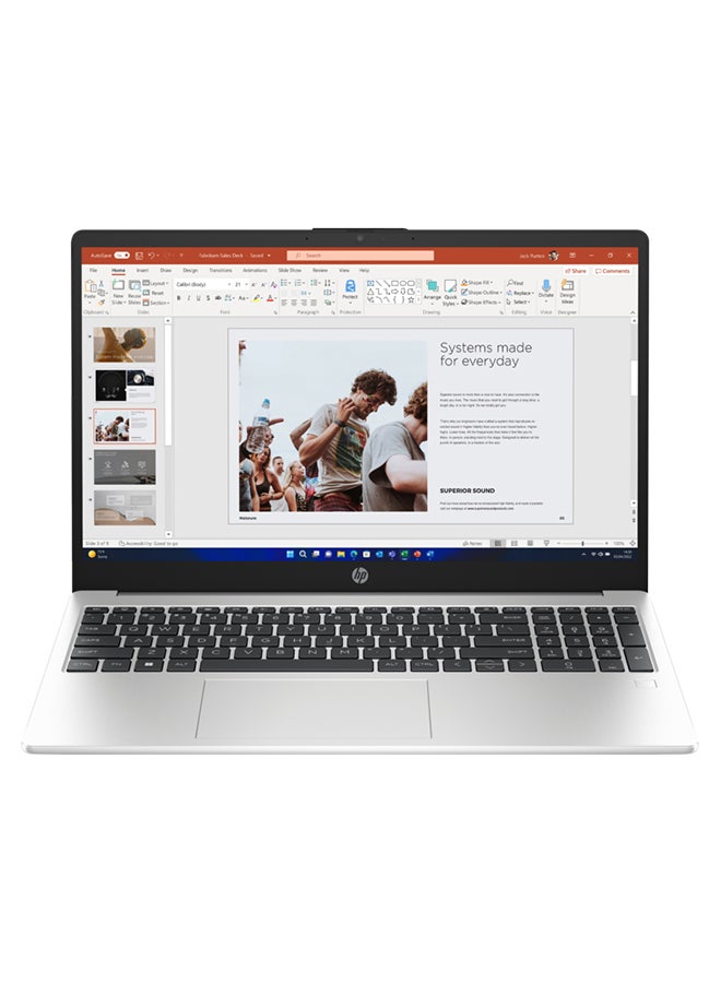 HP - 250 G10 Notebook PC With 15.6 Inch Full HD (1920x1080) IPS Display,Core i3-1315U Processor/8GB RAM DDR4/512GB SSD/Intel UHD Graphics/DOS(Without Windows) English/Arabic Turbo Silver - Image 1