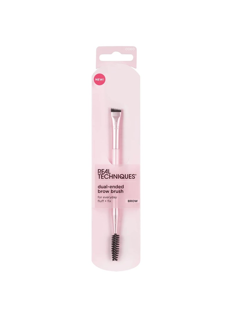 REAL TECHNIQUES Dual-Ended Brow Brush For Shaping & Filling, Travel-Friendly Spoolie, Blend Natural Full OR Laminated Brows, Luxury Applicator 1 Count Pink - Image 1