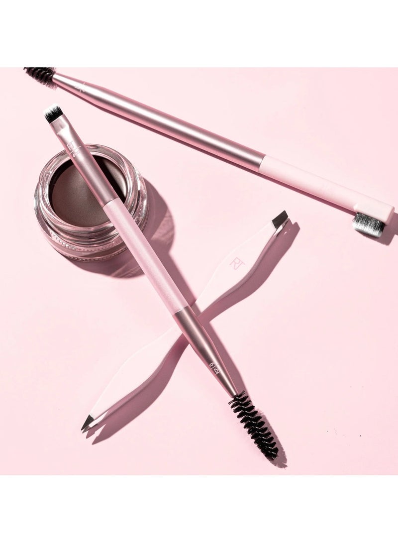 Brow Shaping Set Spoolie, Brow Brushes, Tweezers, Dual-Ended Eyebrow Tools For Styling & Shaping Eyebrows, Get Full Fluffy Brows 3 Piece Set Pink