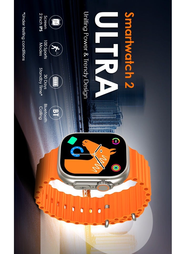 ITEL - ‎2 Ultra 2.0'' HD IPS Display Smartwatch with Bluetooth Calling, 100+ Watch Faces, Upto 30 Days Battery, 100 Sports Mode, IP68 Water Resistant, Heart Rate Monitoring and SpO2 Gold Orange - Image 1