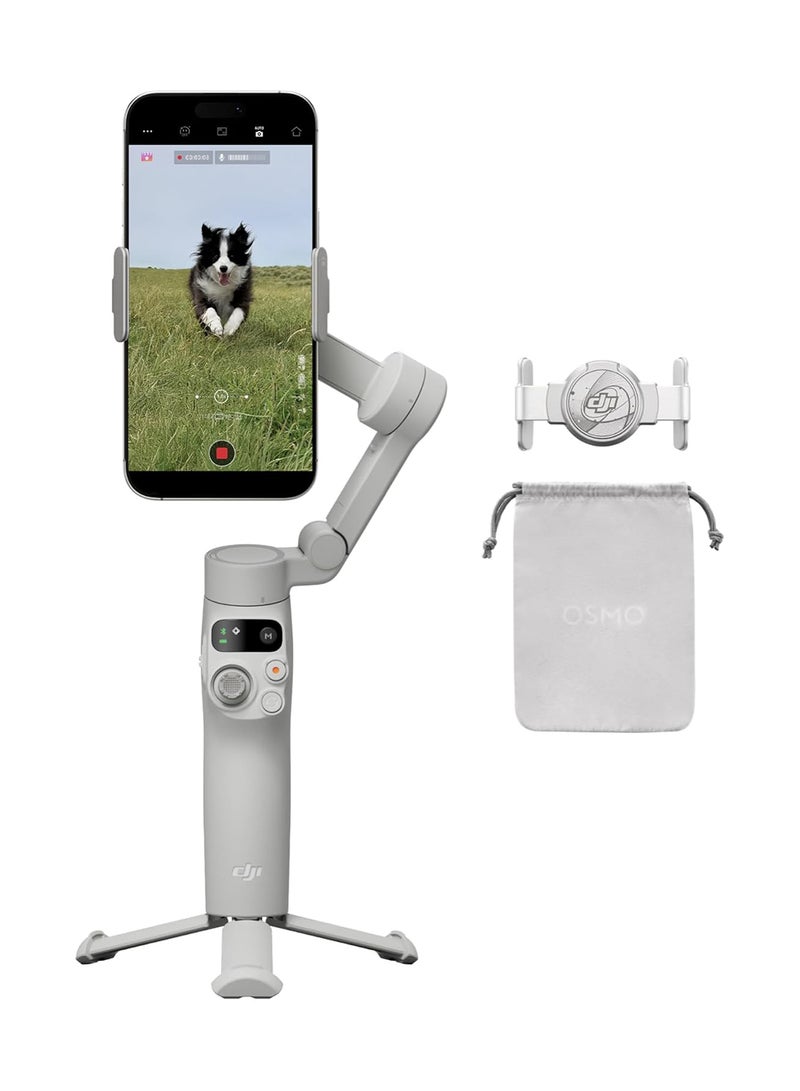 دي جي آي - Osmo Mobile 7 Gimbal Stabilizer for iPhone, Android, Built-in Tripod, Ultra-Light, Comfortable Grip, 3-Axis Phone Gimbal, ActiveTrack 7.0, ShotGuides, One-Tap Edit, 10hrs Use, Phone Charging Grey - Image 1